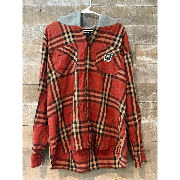 Active Basic Other - Active Hooded Flannel Mens Large Red Plaid Shirt